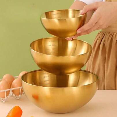 1件/3件不锈钢沙拉碗金色烹饪搅拌碗家用多功能套装锅深烘焙锅打蛋锅奶油打发盘圣诞礼物，学校用品