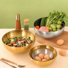 1 pièce/3 pièces Bol à salade en acier inoxydable doré, bol de mélange de cuisine multifonction. Ensemble de casserole de cuisson profonde, casserole pour battre les œufs, plateau pour battre la crème. Cadeau de Noël, fournitures scolaires