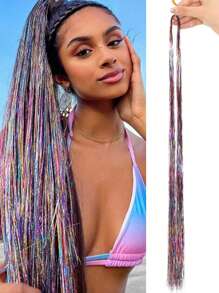 1 Piece Of Shiny Glitter Hair Extensions For Women Hippie Weave Headdress Hair Weaving Tool Length 100 Cm - Multicolor - View 14