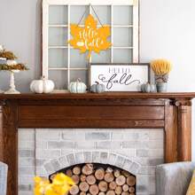 Letrero de puerta "Hola otoño", Letrero colgante de hojas de arce "Hola otoño", Letrero de puerta "Hola otoño" Letrero colgante de otoño para decoración de hogar, granja, exterior y patio - Amarillo - Ver 2