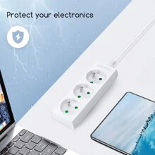 1 dây nguồn mở rộng có 3 ổ cắm, 16A 2P+E, chiều dài cáp 5m, bảo vệ an toàn cho trẻ em, màu trắng phù hợp với tiêu chuẩn Pháp - Phích cắm loại EU E (220-240V) - Xem 6