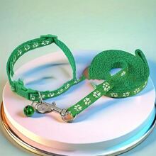 1pc Small Dog & Cat Collar Leash Set With Bell, Adjustable Size Suitable For Small Breeds