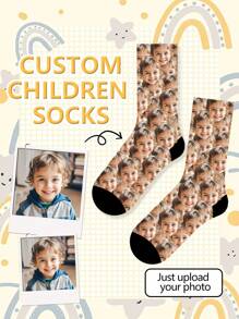 1 paire de chaussettes mi-mollet personnalisées pour enfants, avec n'importe quel visage sur les chaussettes, garçons et filles. Chaussettes personnalisées avec photos. Paires d'images personnalisées intéressantes avec des chaussettes mi-mollet à longues. Convient pour la Saint-Valentin, multifonctionnel, ornemental, lettres, élégant, ordonné, moderne, coloré, mignon, adorable, décontracté, personnalisé, personnalisé, unique, personnalisé, cadeau pour bébé, cadeau idéal pour lui, cadeau idéal pour elle, fils, fille