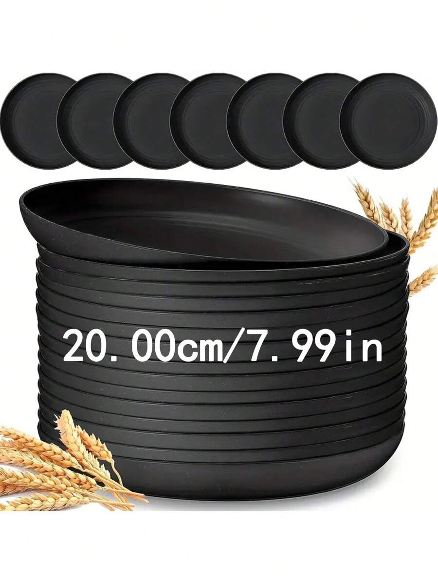 2/4/8 piezas Platos de plástico de 8 pulgadas, plato hondo ligero, plato reutilizable de PP, vajilla para jóvenes y adultos, negro - Adecuado para campamento de autocaravana, picnic, cocina, dormitorio, cocina, regalo de Navidad - Negro - Ver 1