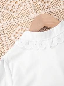 Young Girls Classic Versatile Casual Campus Style Flounced Collar White Long Sleeve Shirt Dress, Suitable For Party, Performance And Formal Events - White - View 4