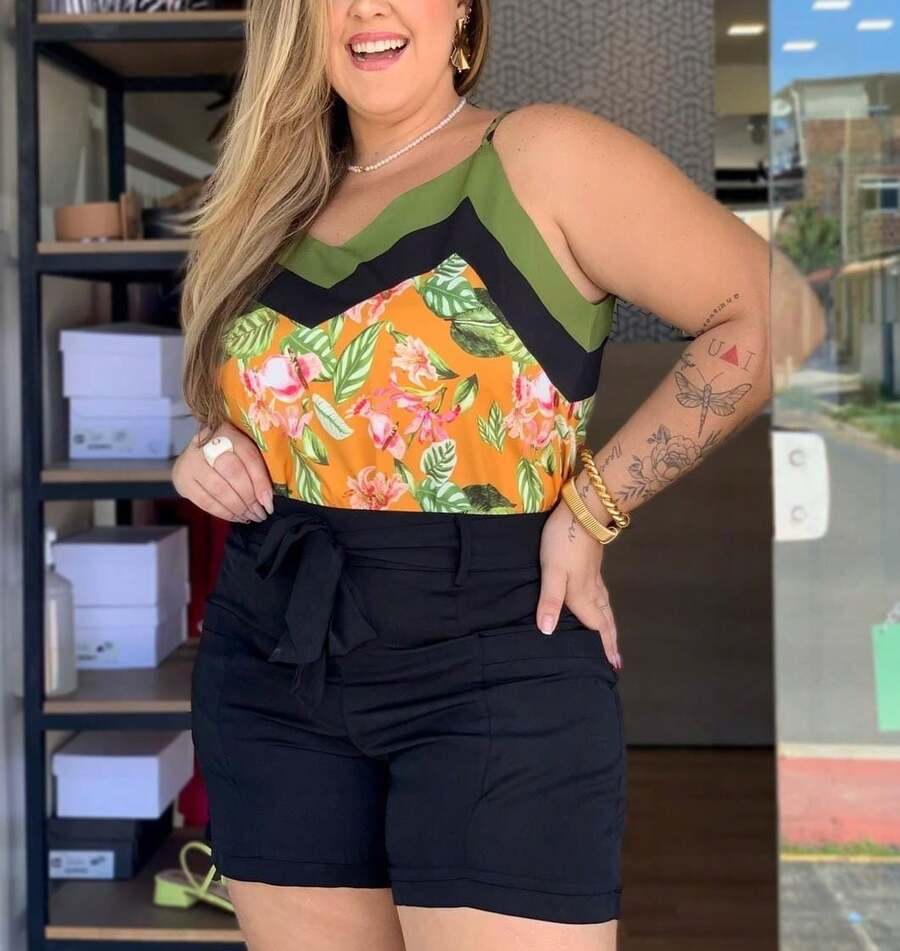 Linen Shorts Lined Plus Size Luxury Plus Size With Bow G1, G2 And G3 With Pockets Tailoring - màu đen - Xem 1