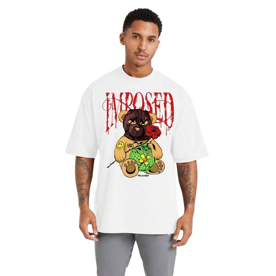 Men's Streetwear Style T-Shirt For Gym And Sports With Oversized Imposed Design - trắng - Xem 1