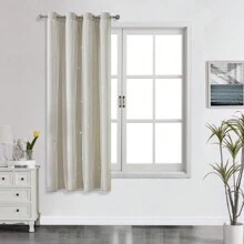 2pcs/Set Panel Curtains - Beige Solid Curtains With Laser Cut Star Holes To Darken Room, Suitable For Bedroom, Decor Home Curtain For Girls Room, Living Room