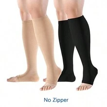 1 双带侧拉链的露趾压力袜，露趾压力袜，多功能小腿套，睡眠弹性压缩袜，适合全天穿着，运动袜