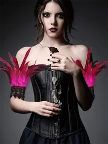 1pair Gothic Style Feather Bracelet Lace Feathers Wristband For Women Costume Party Accessories - Multicolor - View 1