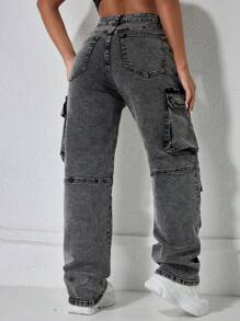 Jeans cargo elásticos de estilo casual de calle ICON - Gris - Ver 3