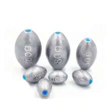 10 piezas Surtido de plomos de pesca, pesos de forma ovalada de plomo para bajo, aparejos de gusano y bala para pesca de agua salada y agua dulce - Multicolor - Ver 1