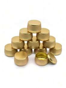 12pcs/Lot Candle Making Tinplate Empty Storage Jars With Lids Cosmetic Pot Tea Box Candy Containers Gold , Black - Gold - View 1