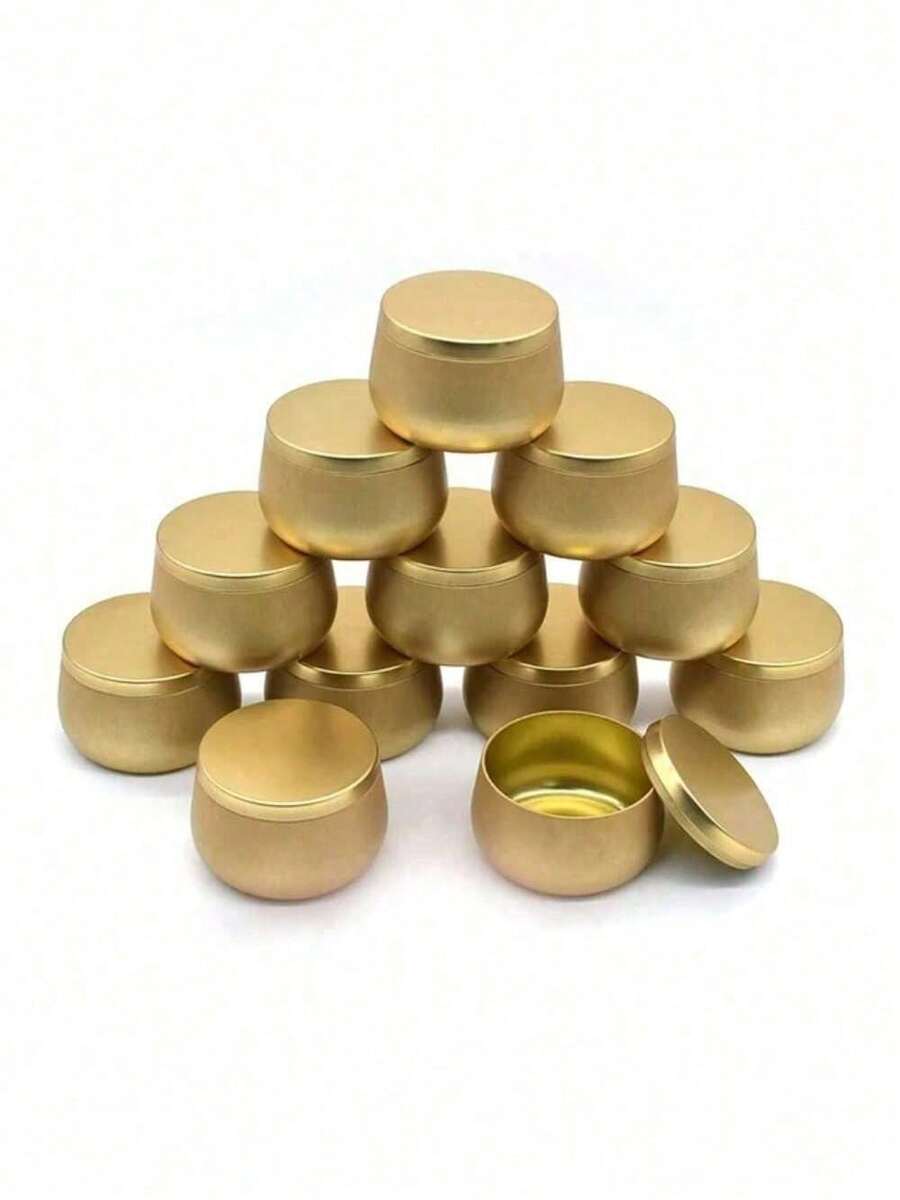 12pcs/Lot Candle Making Tinplate Empty Storage Jars With Lids Cosmetic Pot Tea Box Candy Containers Gold , Black - Gold - View 1