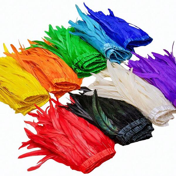 2M 25-30cm Artificial Rooster Tail Feather Trim Ribbon DIY Wedding Dresses Accessory Sewing Plume Headwear Carnival White Feathers Crafts Decoration