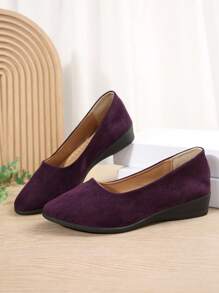 Women's Fashion Plus Size Low Heel Flat Shoes, Non-Slip New Casual Slip-On Shoes For Small Feet To Increase Height, French Low Vamp Loafers, Comfortable Breathable Moccasins, Pointed Toe Oxfords, All Seasons