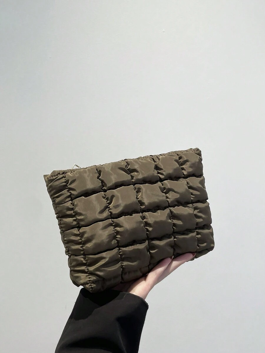 新款秋冬时尚多功能绗缝刺绣格子加垫化妆包、休闲手拿包、褶皱小泡泡袋化妆品收纳袋化妆品收纳包迷你袋旅行小化妆盒配件化妆架刷子包化妆品容器化妆包旅行必需品女士配饰旅行用品化妆包化妆包化妆包