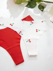 5pcs/Pack Women Fashion Cherry Heart Print Thong Panties - Multicolor - View 5