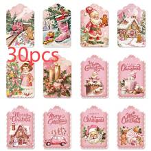 Christmas Decoration 30pcs/Set Cute Santa Claus Snowman Pattern Christmas Gift Tags, Cartoon Gift Box Tags For Christmas Gift Packaging (Random Styles) - Yellow - View 13