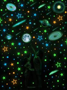 5pcs/set Planet Print Glow In The Dark Wall Sticker, Modern PVC Galaxy Print Wall Decal For Home Decoration - Multicolor - View 13