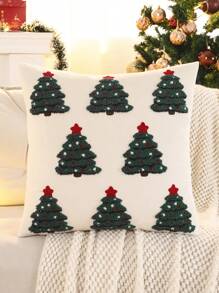 Miater 1 件圣诞树刺绣天鹅绒抱枕套，适合客厅和卧室装饰 - 墨綠色 - 查看 14