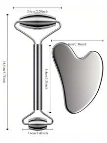 Zestaw 1/2 szt./zestaw ze stali nierdzewnej, wałek do masażu twarzy i gua sha - metalowy wałek do masażu twarzy, metalowa gua sha, narzędzia do masażu twarzy redukujące obrzęki, drenaż limfatyczny, napięcie twarzy, masażery do pielęgnacji skóry, uroda, produkty do pielęgnacji skóry, spa, pielęgnacja ciała, narzędzia do pielęgnacji skóry, pielęgnacja twarzy, akcesoria kosmetyczne, masaż, narzędzie do masażu twarzy, wałek do masażu twarzy