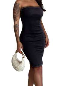 Women's Short Strapless Dress - Black - View 2