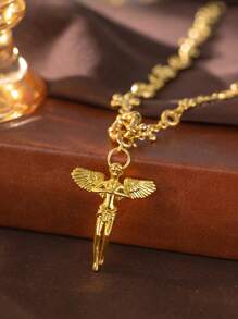 "A European And American Fashion High-Grade Copper Material Electroplated  Angel Couple Gift Necklace." - Gold - View 8