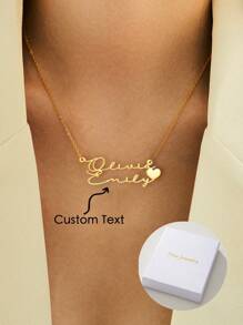 A Customized Personalized Two Name Heart-Shaped Collarbone Necklace Made Of Stainless Steel, Elegant And Romantic, Fashionable And Luxurious, With A Bohemian Style. It Is Perfect For Mother's Day, Valentine's Day