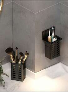 1 Giá để đồ treo tường phòng tắm màu đen có khung màu đen, hộp đựng trong suốt tiết kiệm không gian để đựng bàn chải đánh răng, kem đánh răng, lược và mỹ phẩm - màu đen - Xem 1