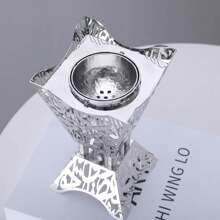 1 pieza Quemador de aceites esenciales de aleación de zinc con patrón floral y fuente artística, decoración del hogar, regalo de inauguración de casa - Plateado - Ver 3