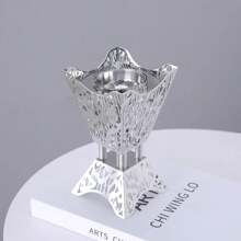 1 pieza Quemador de aceites esenciales de aleación de zinc con patrón floral y fuente artística, decoración del hogar, regalo de inauguración de casa - Plateado - Ver 2