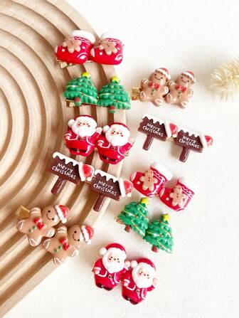 2個入り クリスマス サンタクロース スター クリスマスツリー ジンジャーブレッドマン ソックス クリスマスヘアクリップ ホリデー装飾 カジュアル ボヘミアン キュート エレガント パーティー ストリート ABS(ABSレジン)クロークリップ ヘアスライド ヘアバレット ヘアアクセサリー