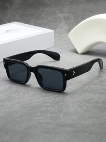 1 件男士方形框架简约潮流时尚眼镜（适合驾驶、旅行、休闲、度假、户外、日常使用）街头风格，适合搭配毛衣夹克运动衫连帽衫皮裤和工装裤 - 黑框黑灰片 - 查看 1