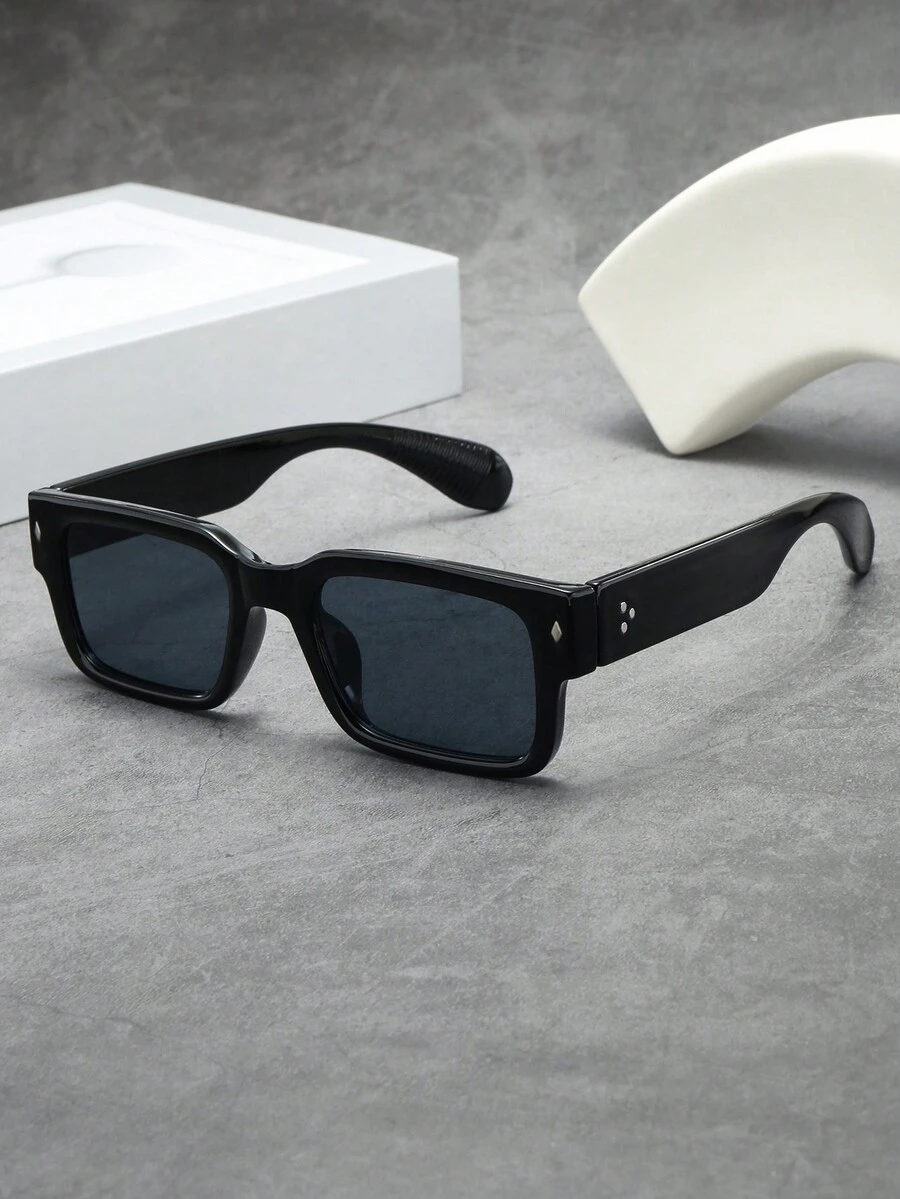 1 件男士方形框架简约潮流时尚眼镜（适合驾驶、旅行、休闲、度假、户外、日常使用）街头风格，适合搭配毛衣夹克运动衫连帽衫皮裤和工装裤 - 黑框黑灰片 - 查看 1