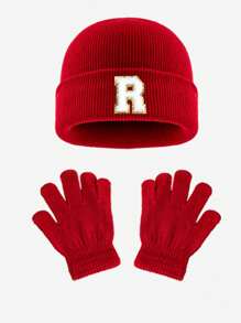 1pc Blue Children's Knitted Hat With Letters, Soft And Warm Fashion, Suitable For 1-3 Years Old Boys And Girls Autumn And Winter Daily Use.