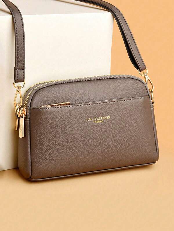 1 Pc Vintage Litchi Embossed Crossbody Bag, Retro PU Leather Shoulder Bag, Women's All-Match Handbag & Purse