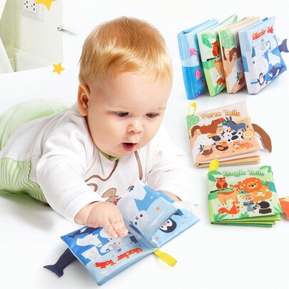 1pc Indestructible Rattle Cloth Book Toy, 6 Themes 3D Pop-Up Baby Early Learning Washable Crinkle Sound Books, Sensory Development Montessori Gift Toy For Infants 6M+