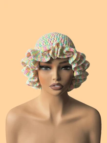 1 件女士手工钩编荷叶边针织贝雷帽，成人软边钟形帽，轻质镂空蕾丝无檐小便帽，有弹性，Y2K 风格，适合日常穿着、摄影、聚会、野餐、户外活动，保暖、防风、保暖耳朵、圣诞节