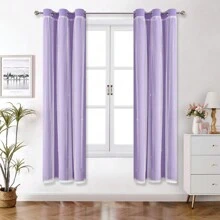 Rèm cửa che nắng đục lỗ hình ngôi sao 2 tấm, màu trơn có ren, rèm trang trí hai lớp bằng vải voan cho phòng ngủ, phòng khách của bé gái - Màu tím - Màu tím - Xem 25
