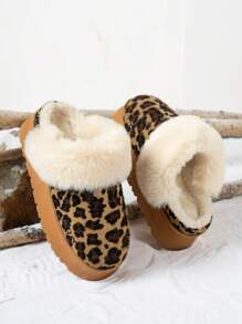 Women's Platform Snow Boot Slippers – Cozy & Stylish Winter Slip-Ons With Thick Sole In Leopard Print