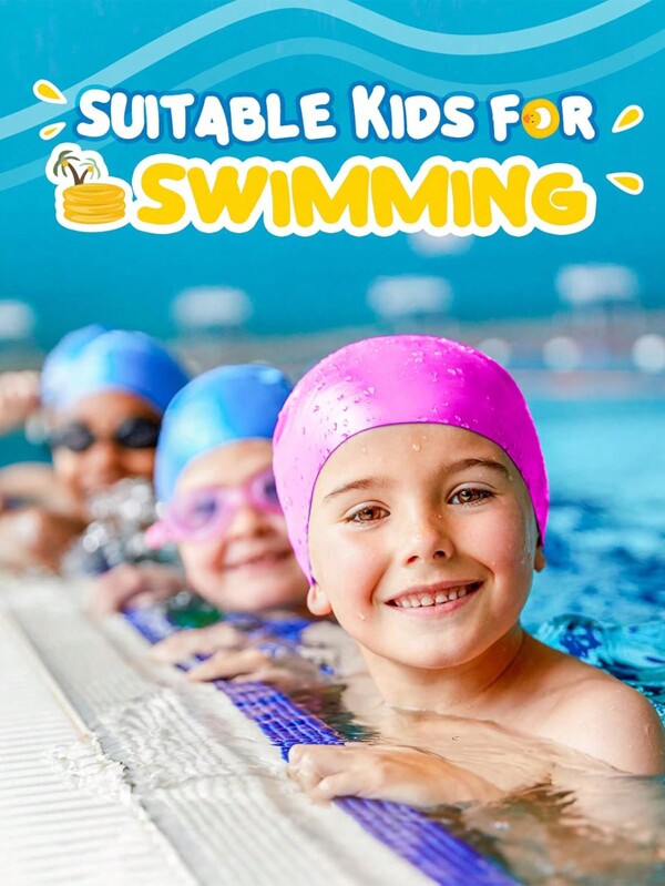 1pc Unisex Kids' Silicone Swim Cap, Suitable For Long/Short Hair, Waterproof & Comfortable Swimming/Shower Cap For 6-12 Years Old