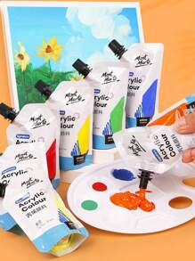 100ml/3.38oz 袋装丙烯颜料，多种颜色，防水，便携式艺术颜料，适用于 DIY 工艺品、涂鸦、素描、绘画、帆布、岩石、木材、墙壁和陶瓷，适合初学者、成人和艺术家的专业丰富颜料