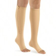 1 双带侧拉链的露趾压力袜，露趾压力袜，多功能小腿套，睡眠弹性压缩袜，适合全天穿着，运动袜