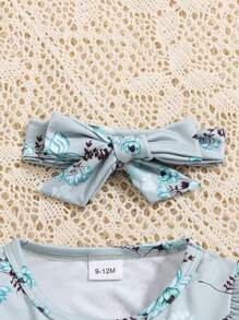 Baby Girl Floral Print Ruffled Top And Solid Pants Set, Fall/Winter - Blue - View 3