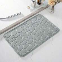 3PCS Soft Stone Texture Embossed High Resilience Memory Foam Water-Absorbent Non-Slip Bathroom Mat Set, Bathroom Floor Mat Home Bathroom Decor Bath Rug Floor Carpet Outdoor Rug Door Mat Summer Bathroom Accessories - Navy Blue - View 9