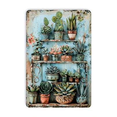 Succulent World Vintage Metal Tin Sign - 20.32X30.48cm Durable Iron Wall Art For Home, Bar, Cafe & Garage Decor Easy-Hang Design