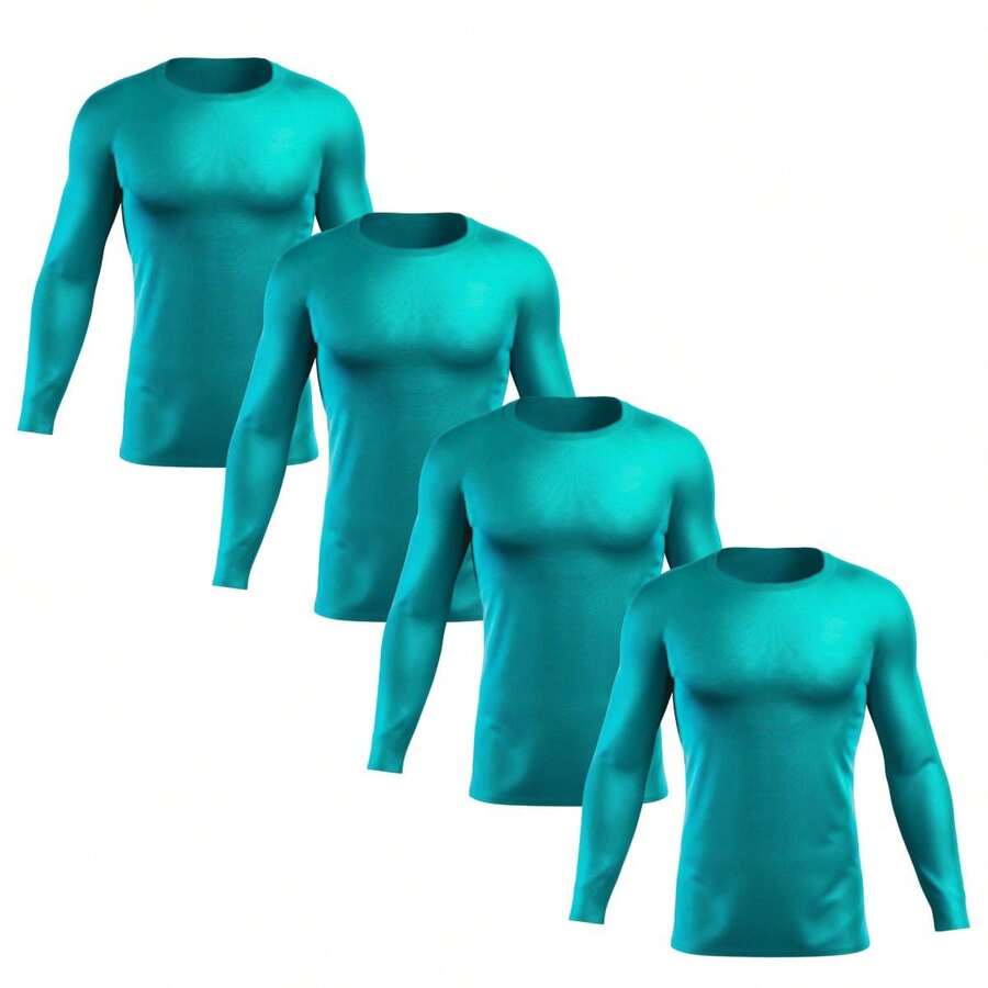 Kit 4 Men's Thermal Shirts UV Sun Protection Ultraviolet Second Skin T-Shirt Gym Beach Pool - Màu xanh Bạc hà - Xem 1