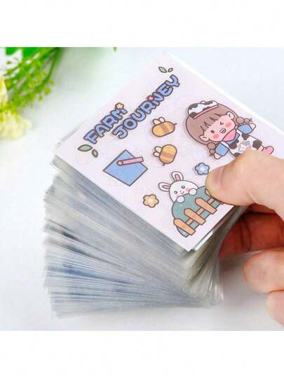 300pcs Assorted Cartoon Pattern Stickers, 3-5 Designs Per Sticker, Approx. 6cm X 6cm Each Sticker