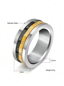 Hipoem 1pc Rotatable 2-In-1 Titanium Steel Ring, Stylish Roman Numerals Wheel Decompresses Multi-Functional Mechanical Ring For Men - Multicolor - View 4